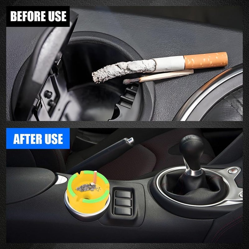 Lyxheth Glow in The Dark Ashtray, Car Ashtray, Cigarette Self-Extinguishing Car Cup Holder Ashtrays with Lid, Universal Portable Mini Vehicle Cigarette Trash Can Auto Accessories for Cars (Yellow) - Image 4